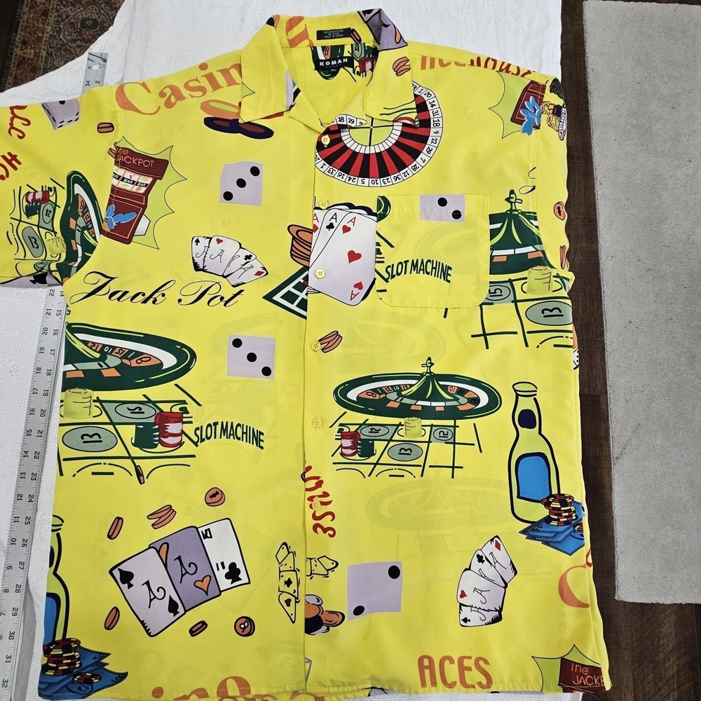 Vintage Komar XL Yellow Novelty Print Button Up Shirt Retro